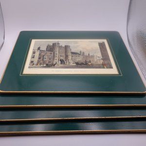 Set of Four(4) Vintage Lady Clare Green with Gold Border Place Mats